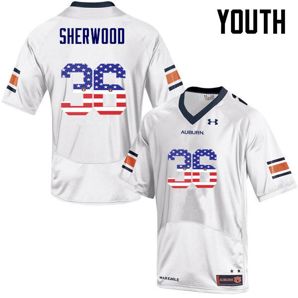 Youth #36 Michael Sherwood Auburn Tigers USA Flag Fashion College Football Jerseys-White